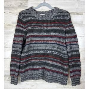 Madewell Women’s L Gray Red Wool Blend Knit Stripe Crew Neck Sweater